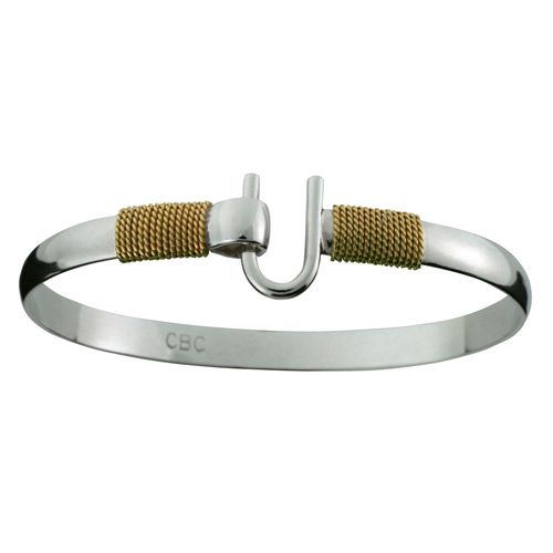Caribbean Hook Bracelet - Sterling Silver 14K Gold 6mm Wide Double Wraps 6.0 Inch - C62CW60