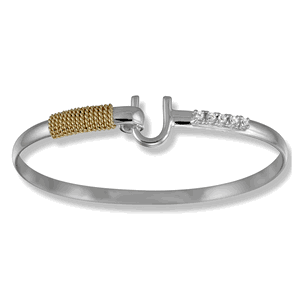 Caribbean Hook Bracelet with White Topaz - Silver & Gold 4mm 6.5 Inch