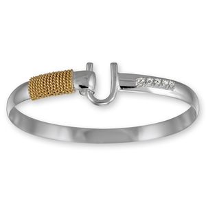 Caribbean Hook Bracelet with White Topaz - Silver & Gold 6mm 7 Inch