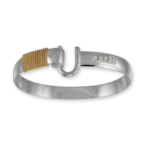Caribbean Hook Bracelet with White Topaz - Silver & Gold 8mm 6.5 Inch
