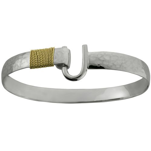 Caribbean Hammered Hook Bracelet - Sterling Silver 14K Gold Wrap 8mm 6.5 Inch