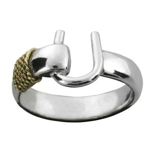 Caribbean Hook Ring - Sterling Silver & 14K Gold 4mm Size 9.5