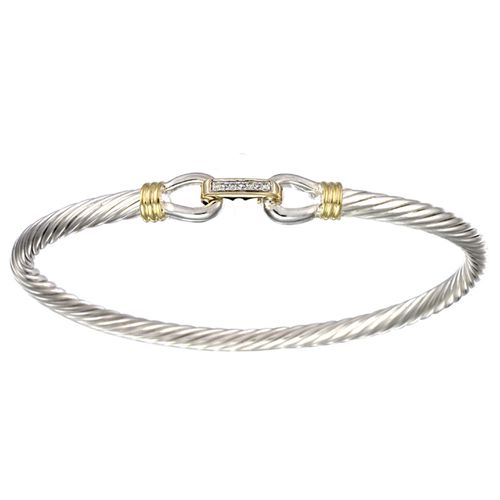 Diamonds Cable Bracelet - Sterling Silver & 14K Gold 3.5mm 7.5 Inch