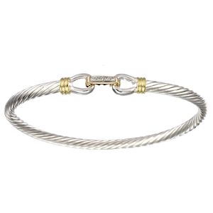 Diamonds Cable Bracelet - Sterling Silver & 14K Gold 3.5mm 7 Inch