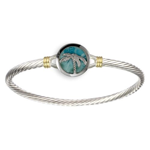 Caribbean Skies Cable Hook Bracelet - Silver & 14K Gold 3.5mm 8 Inch