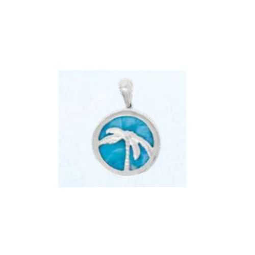 Caribbean Skies Larimar Charms & Pendants W/ Palm Tree Back Plate  - PSCSKL