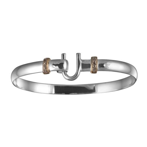 Caribbean Hook Bracelet with White Topaz - Sterling Silver 14K Yellow Gold 6mm Wide Wraps 8.5 Inch