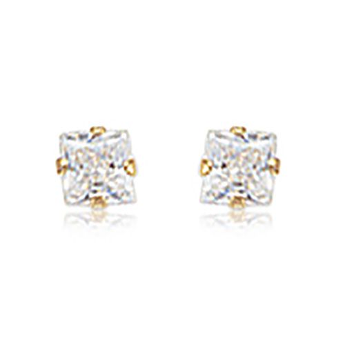 Square CZ Stud Earrings - 14K Yellow Gold