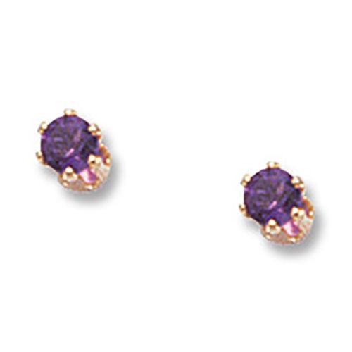 Amethyst Birthstone Stud Earrings - 14K Yellow Gold - 01-802
