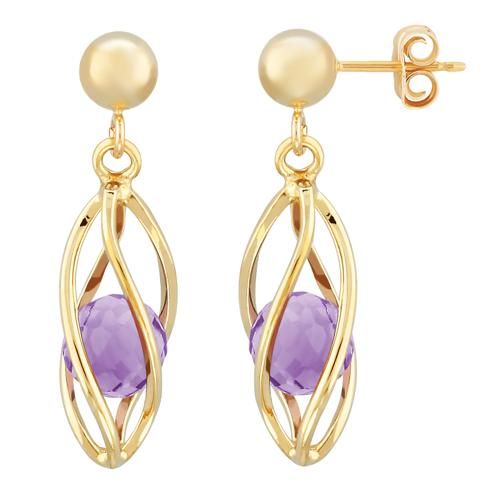 Caged Amethyst Drop Earrings - 14K Yellow Gold