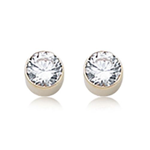 Tube Set CZ Stud Earrings - 14K Yellow Gold - 01-942