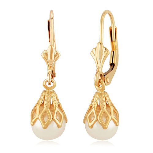 Pearl Drop Earrings - 01/885 - 14k Yellow Gold