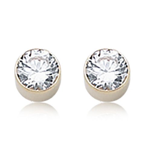 Tube Set CZ Stud Earrings - 14K Yellow Gold - 01-943
