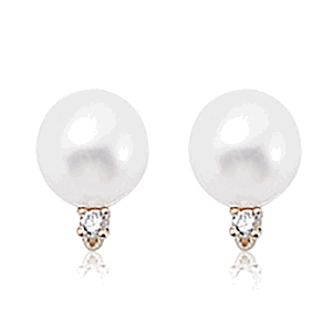 Pearl & Diamond Stud Earrings - 14K Yellow Gold - 01-013