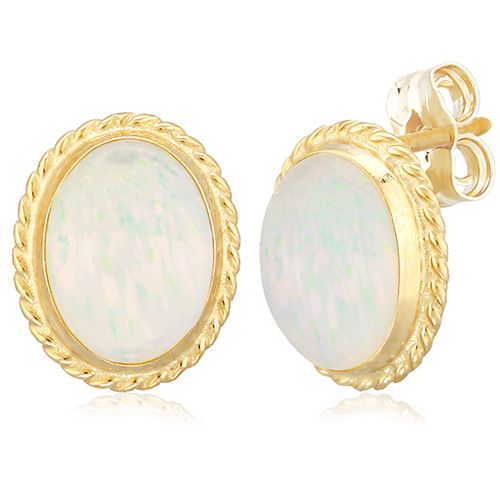 Opal Stud Earrings - 14K Yellow Gold - 01-421