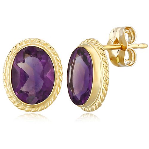 Amethyst Stud Earrings - 14K Yellow Gold