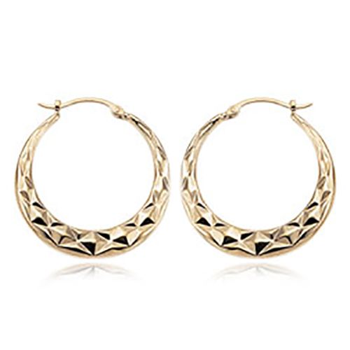 Medium Diamond Cut Hoop Earrings - 04/004 - 14k Yellow Gold