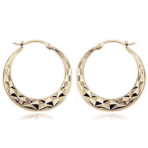 Large Diamond Cut Hoop Earrings - 04/005 - 14k Yellow Gold