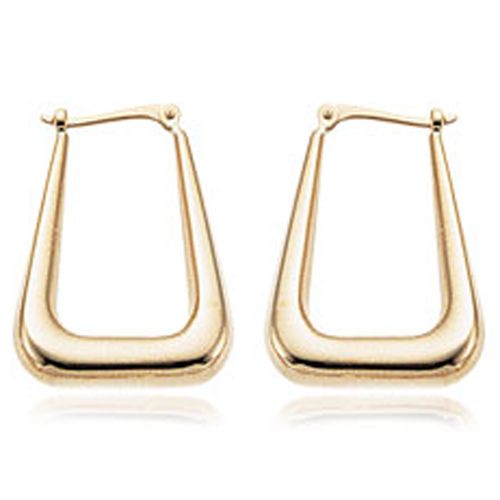 Long u Shaped Hoop Earrings - 04/019 - 14k Yellow Gold