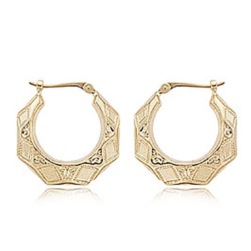 Medium Embossed Diamond Cut Hoop Earrings - 04/208 - 14k Yellow Gold