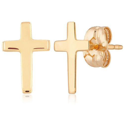 Plain Cross Stud Earrings - 14K Yellow Gold - 02-183