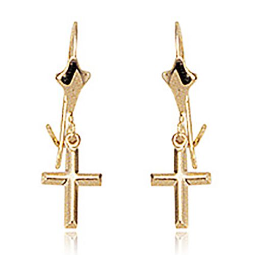 Cross Earwire Drop Earrings - 02/852 - 14k Yellow Gold