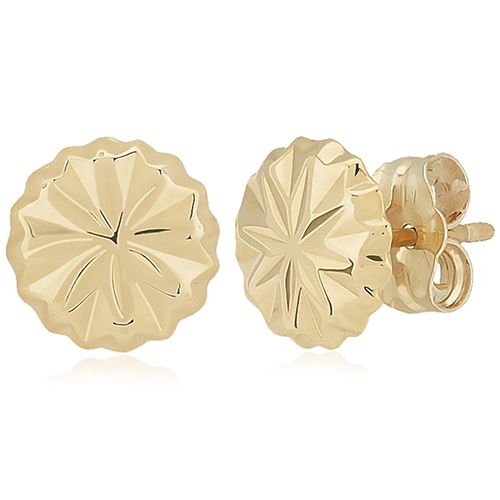 Fancy Cut Button Stud Earrings - 14K Yellow Gold