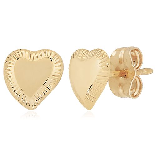 Cut Edge Heart Stud Earrings - 14K Yellow Gold
