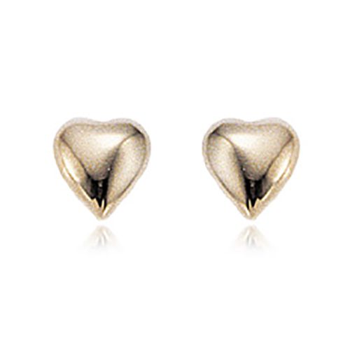 Puffed Heart Button Earrings - 14K Yellow Gold