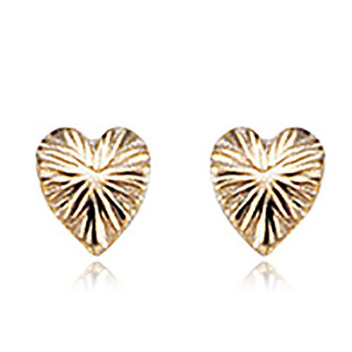 Lined Heart Stud Earrings - 14K Yellow Gold