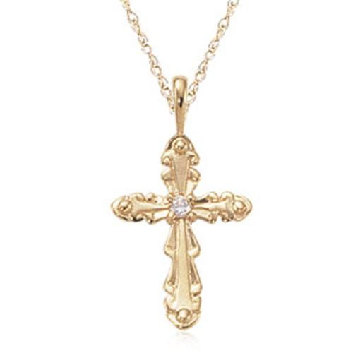 Fancy Cross Pendant With Diamond  - 05/680 - 14k Yellow Gold