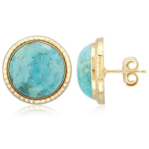 Chinese Turquoise Stud Earrings - 14K Yellow Gold