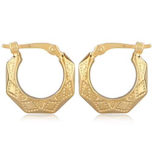 Extra Small Embossed Diamond Cut Hoop Earrings-04/006-14k Gold