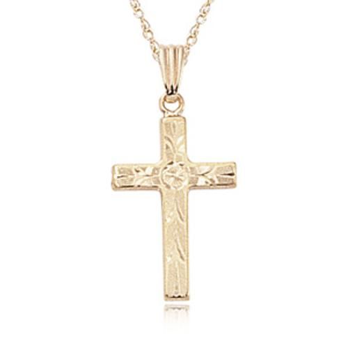 Floral Engraved Cross Pendant - 05/657 - 14k Yellow Gold
