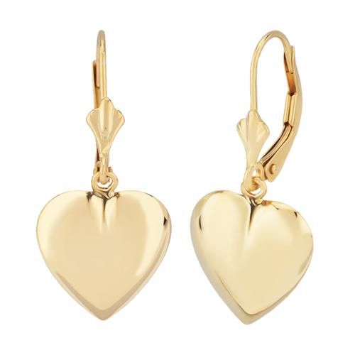 Puffed Heart Drop Earrings - 01/895 - 14k Yellow Gold