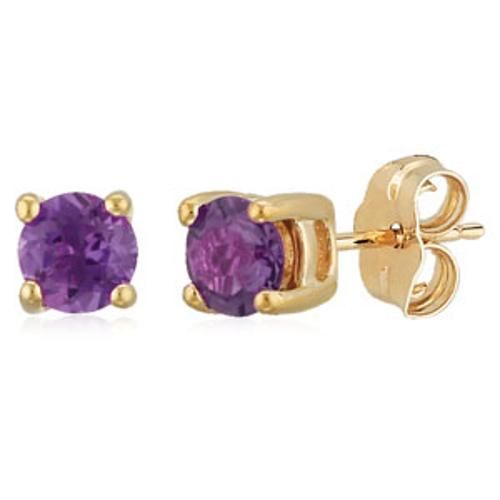 Amethyst Birthstone Stud Earrings - 14K Yellow Gold - 01-813-02