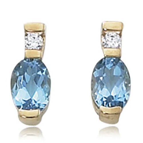 Blue Topaz & Diamond Stud Earrings - 14K Yellow Gold - 41-1018-10
