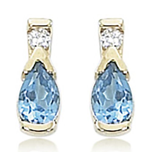 Blue Topaz & Diamond Stud Earrings - 14K Yellow Gold - 41-1019-10