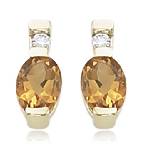 Citrine & Diamond Stud Earrings - 14K Yellow Gold - 41-1018-33