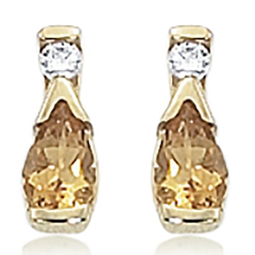 Citrine & Diamond Stud Earrings - 14K Yellow Gold - 41-1019-33