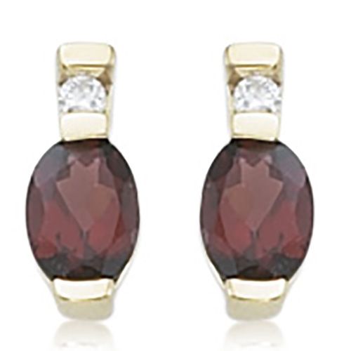 Garnet & Diamond Stud Earrings - 14K Yellow Gold - 41-1018-09