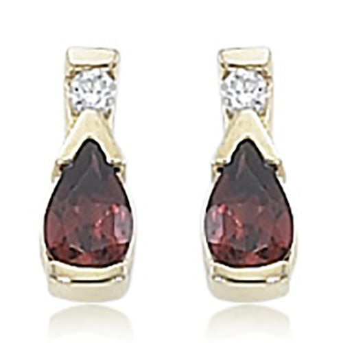 Garnet & Diamond Stud Earrings - 14K Yellow Gold - 41-1019-09