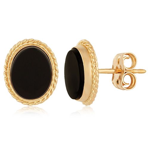Onyx Stud Earrings - 14K Yellow Gold