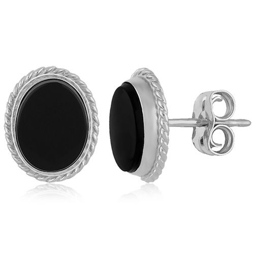 Onyx Stud Earrings - 14K White Gold