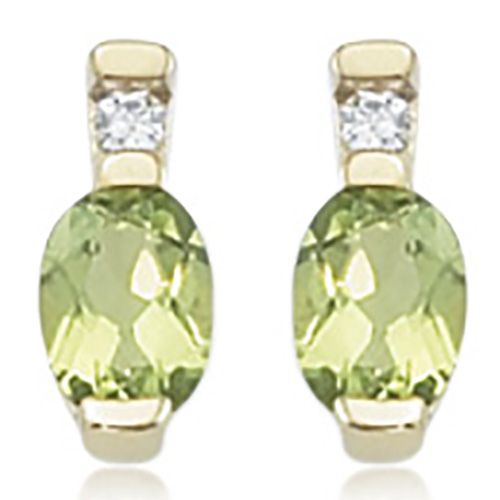 Peridot & Diamond Stud Earrings - 14K Yellow Gold - 41-1018-34
