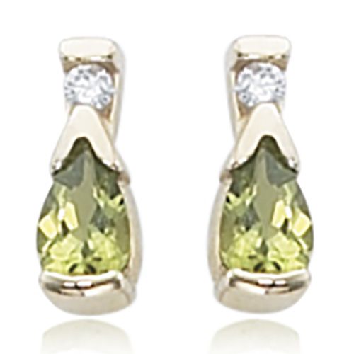 Peridot & Diamond Stud Earrings - 14K Yellow Gold - 41-1019-34