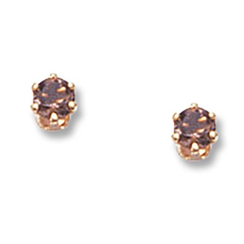 Smokey Quartz Birthstone Stud Earrings - 14K Yellow Gold - 01-806