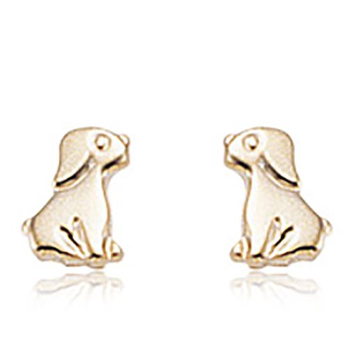 Dog Stud Earrings - 14K Yellow Gold