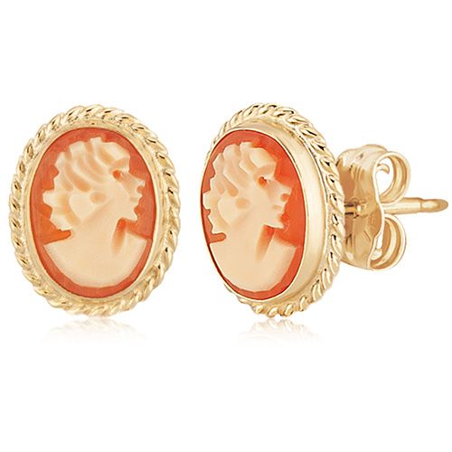 Cameo Stud Earrings - 14K Yellow Gold