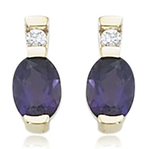Amethyst & Diamond Stud Earrings - 14K Yellow Gold - 41-1018-04
